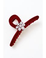 Rhinestone Snowflake Velvet Hair Claw in Burgundy