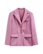 Peak Lapel Buttoned Faux Fur Blazer Coat in Candy Pink