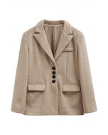 Peak Lapel Buttoned Faux Fur Blazer Coat in Light Tan