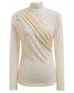 Ruched Front Full Lace High Neck Top in Cream