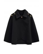 Golden Button Wrapped Knit Cape in Black