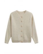 Delicate Softness Ribbed Buttoned Knit Cardigan in Camel