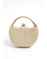 Elegance Round Handle PU Leather Clutch in Champagne