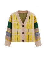 Chromatic Sleeve Button Down Crop Knit Cardigan in Yellow