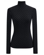 Shimmery Dots Mock Neck Fitted Top