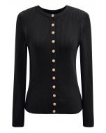 Chic Sense Button-Up Ribbed Knit Cardigan in Black