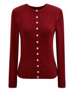 Chic Sense Button-Up Ribbed Knit Cardigan in Red