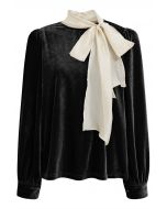 Organza Self-Tie Bowknot Velvet Top in Black