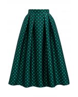 Polka Dot Printed Pleats A-Line Midi Skirt