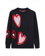 Heart Fluttering Crew Neck Knit Sweater in Black