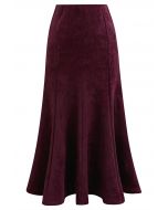 Seam Details Flare Midi Skirt in Burgundy