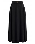 Button Adorned Knit Midi Skirt in Black