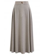 Button Adorned Knit Midi Skirt in Linen