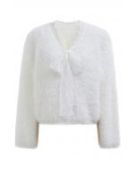 Lace Bowknot Neckline Fluffy Knit Sweater