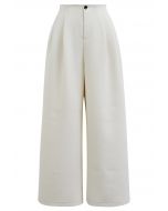 Side Pockets Pleats Wide-Legs Pants in Ivory