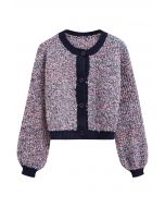 Confetti Puff Sleeves Crop Button Knit Cardigan