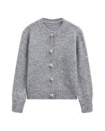 Starburst Rhinestone Snap Button Fuzzy Knit Cardigan in Grey