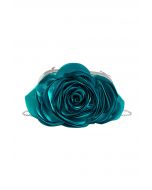 3D Rose Petal Satin Clutch in Teal