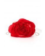 3D Rose Petal Satin Clutch in Red