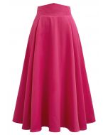 Solid Hot Pink High-Waist A-Line Midi Skirt