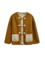 Horn Buckle Fastening Sherpa Coat in Caramel