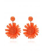 Sunflower Raffia Handmade Woven Earrings in Orange