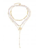 Multi-Layered Coin Pearl Gold Lock Necklace