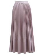 Smooth Satin Pleated Midi Skirt in Pink