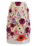 3D Floral Applique Pencil Skirt 