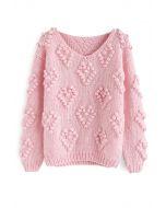 Suéter con cuello en V Knit Your Love en rosa