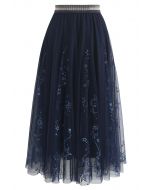 Falda midi de tul Dazzling Stars en azul marino